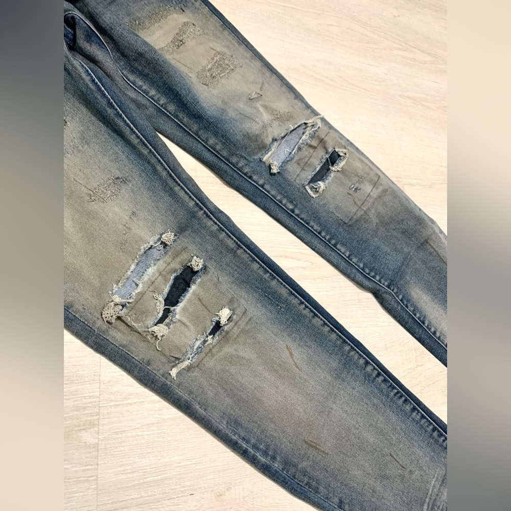 MNML Streetwear Jeans Distressed Blue Denim Sz 34 - Picture 2 of 12